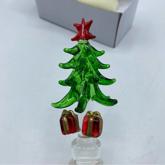 Art Glass Christmas Tree Bottle Stopper Wine Cap Glass Topper Presents Holiday - Picture 2 of 4